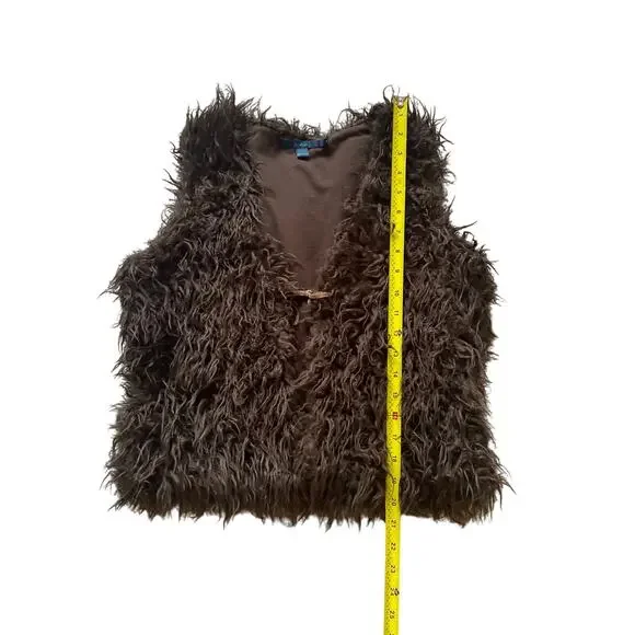 Boden Faux Fur Vest Suede tie in front Size Medium Brown Anthropologie Festival - Picture 4 of 9